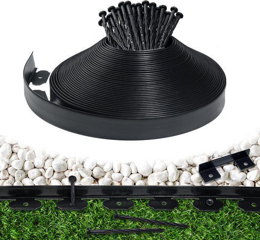 Landscape Edging Border 100 FT 2 Inch Tall with 180 Spikes, Plastic Edging for Landscaping, Garden Edging Border, Flower Bed, Paver and Lawn Edging Border, Black
