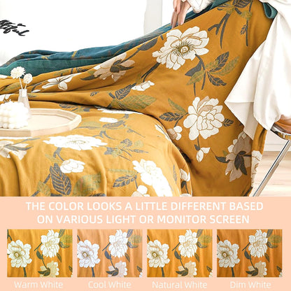 Boho Throw Blanket for Bed - 100% Pure Cotton Ultra Soft Rustic Quilt - Farmhouse Decor Bed Blankets, All Season Rustic Throw for Sofa Couch Chair(91''x 98'', Flower Branch 2)