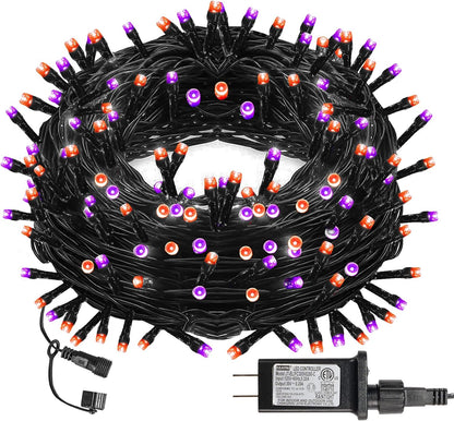 Dazzle Bright Halloween String Lights, 66FT 200 LED Connectable Black Wire 8 Modes String Lights, Waterproof Christmas Decorations for Indoor Outdoor Patio Party Holiday, Purple & Orange
