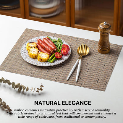 LEXMORE Placemats Set of 12 Vinyl/Plastic Woven Place Mats for Kitchen Table Indoor/Outdoor Washable Placemat Wipeable Dining Table Mats(Light Brown)