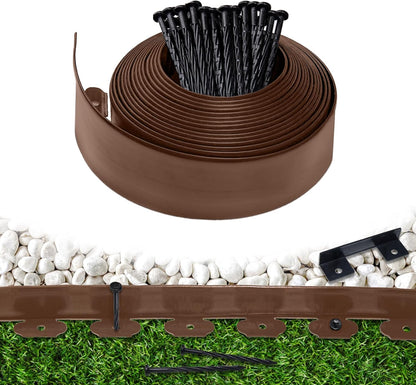 Landscape Edging Border 100 FT 4 Inch Tall with 180 Spikes, Plastic Edging for Landscaping, Garden Edging Border, Flower Bed, Paver and Lawn Edging Border, Brown