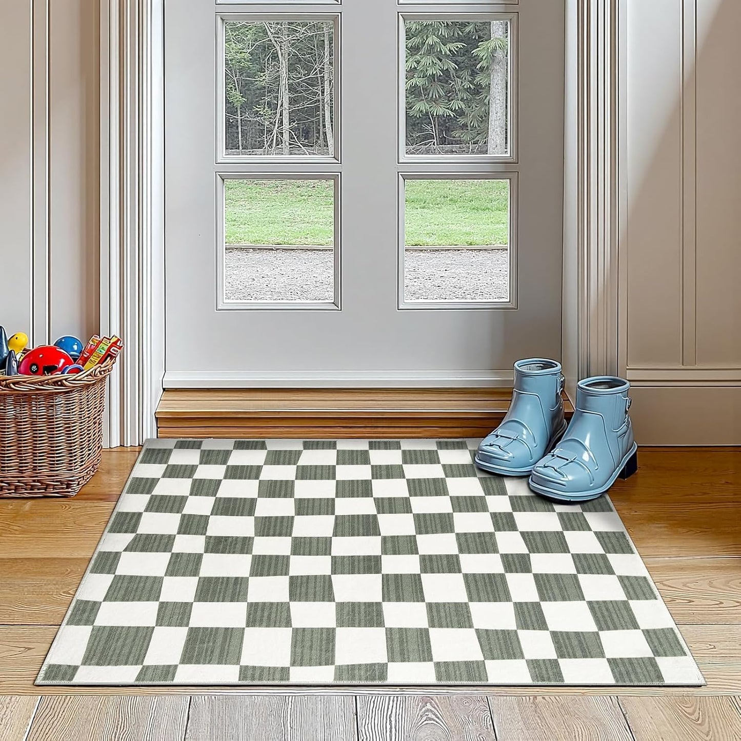 jinchan 2x3 Kids Area Rug Washable Indoor Entryway Doormat Modern Checkered Geometric Lattice Small Rug Non Slip Soft Carpet for Nursery Room Bedroom Bathroom Home Grey