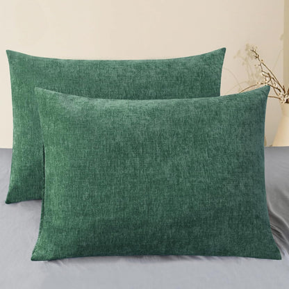 CaliTime Throw Pillow Covers Decorative 20 X 26 Inches Pack of 2 Cozy Chenille Standard Pillow Shams Cases for Couch Sofa Bed Living Room Home Dark Green