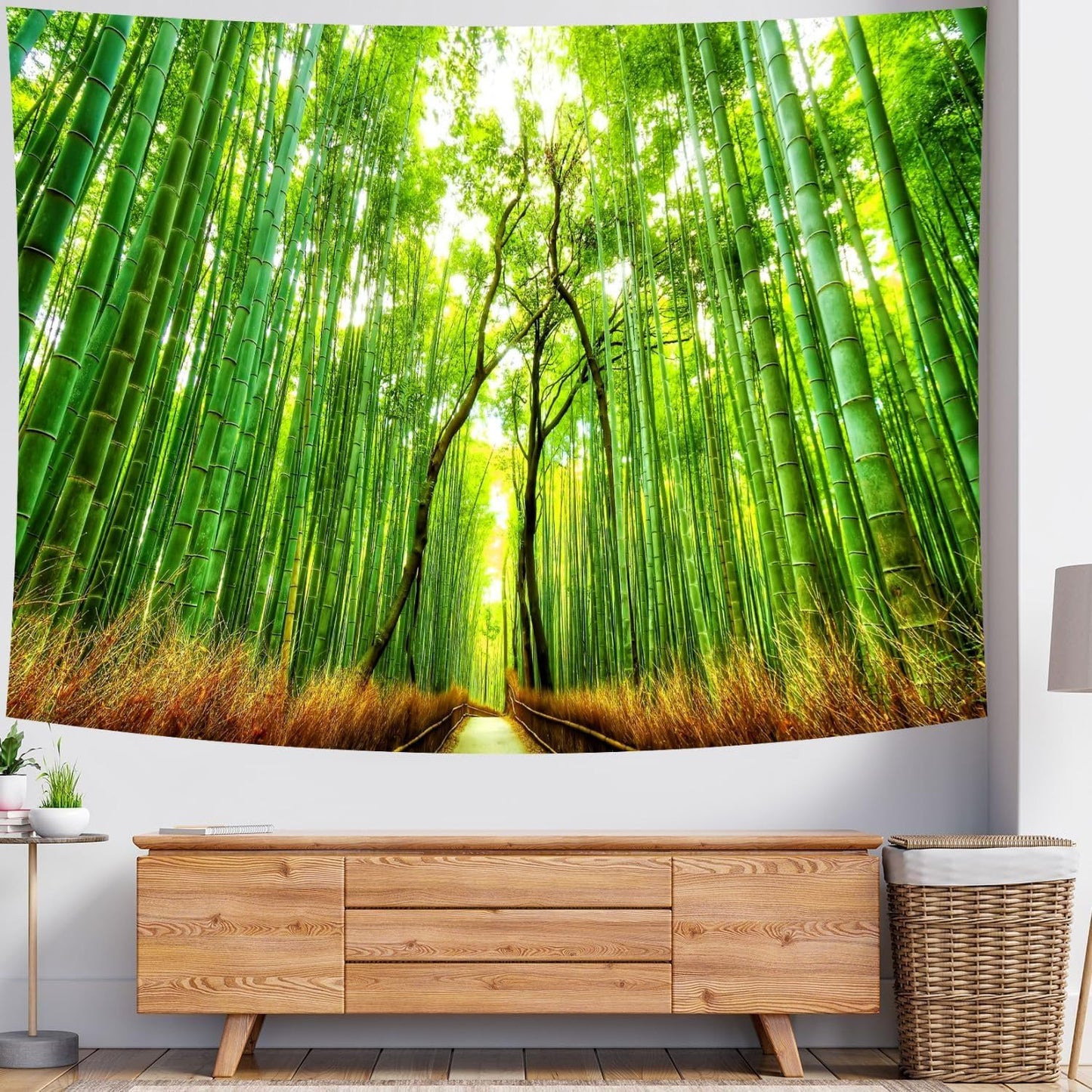 Delur Forest Pathway Tapestry Sunset Tropical Rainforest Nature Tree Tapestry Wall Hanging Sunrise Scenic Natural Green Landscape Headboard for Bedroom Living Room Home Decor (70.8" x 92.5")