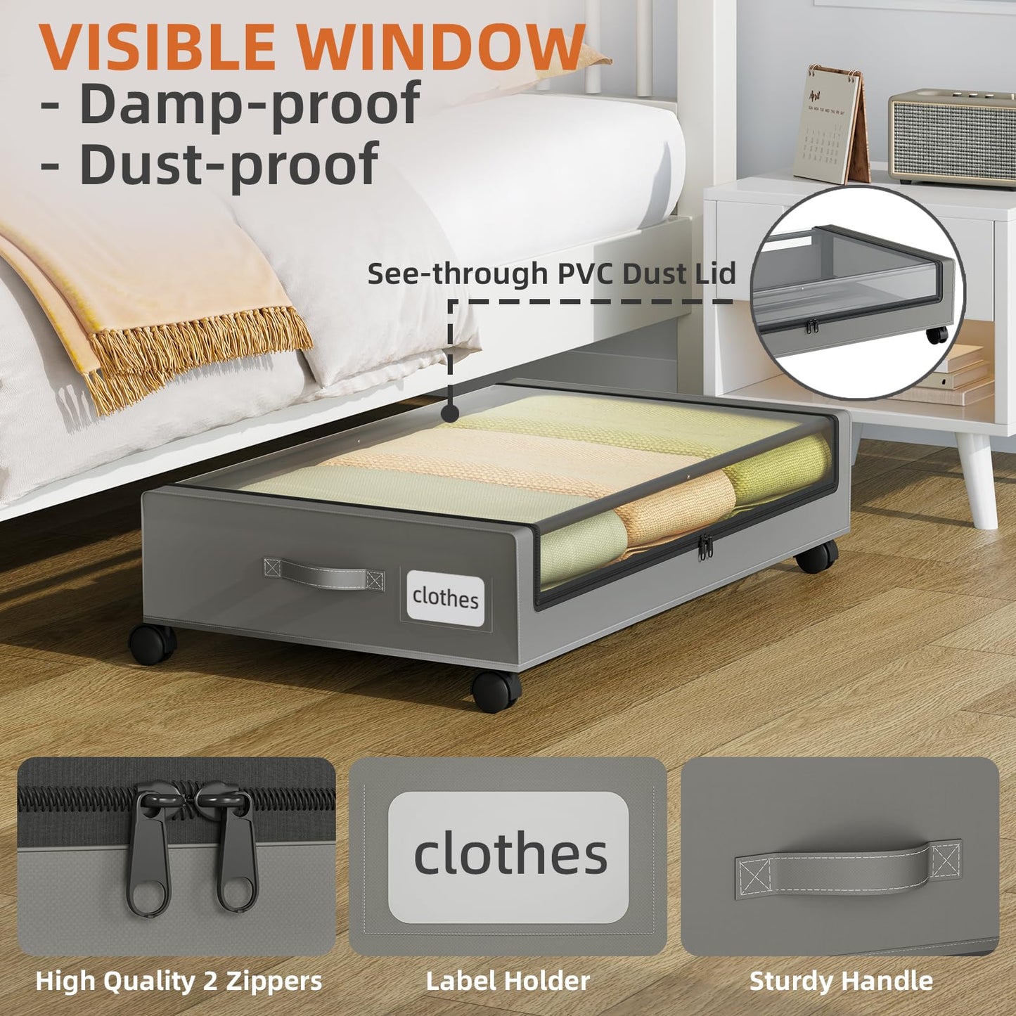 Somdot Under Bed Storage with Wheels, 2 Pack Under Bed Storage Containers