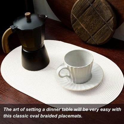 AHHFSMEI Placemats Set of 8 for Dining Table Washable Woven Vinyl Non-Slip 18x12 inches Placemat Heat-Resistant Durable Table Mats for Dining Table Easy to Clean (White, 8)