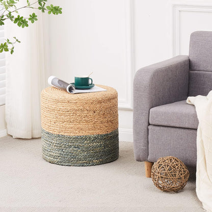 Cplxroc Ottoman Poof, Natural Seagrass Poufs, Hand Weave Round Footstool, Pouffe Accent Chair, Home Decorative Seat, Boho Deco Floor Chair for Living Room, Bedroom (18inch 68LE)