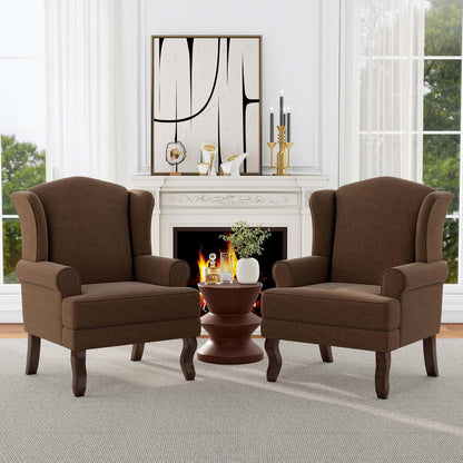 Accent Chair, High Back Upholstered Armchair with High Resilience Sponge & Wood Legs, Mid-Century Modern Comfy Single Sofa Reading Chairs for Living Room, Bedroom (Brown, Set of 1)