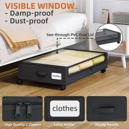 Somdot Under Bed Storage with Wheels, 2 Pack Under Bed Storage Containers