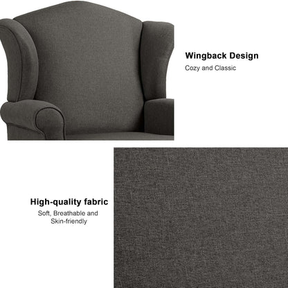 Accent Chair, High Back Upholstered Armchair with High Resilience Sponge & Wood Legs, Mid-Century Modern Comfy Single Sofa Reading Chairs for Living Room, Bedroom (Dark Grey, Set of 1)