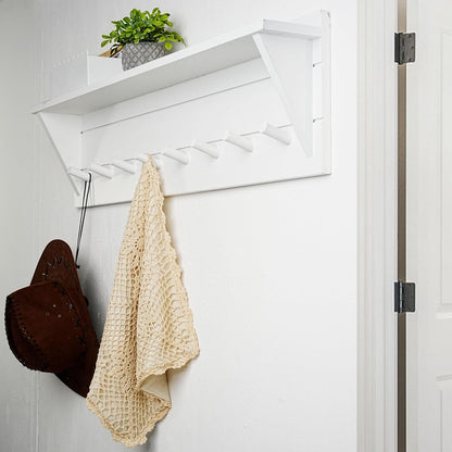 WEBI Coat Rack Wall Mount with Shelf,8 Peg Hooks,34" Long Entryway Wall Shelf with Hooks Underneath for Hanging Coats,Caps,Jacket,Clothes,White