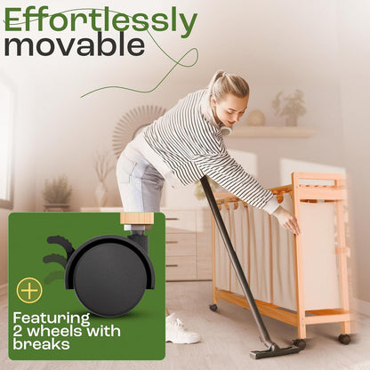 Laundry Sorter with 4 Sections beige, Hamper with Removable Cotton Bags & Wheels – Perfect Laundry Organizer - Eco-Friendly Rolling Laundry Basket – Durable Bamboo and Stylish Design
