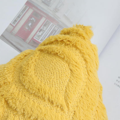 decorUhome Throw Pillow Covers 24x24 Inch Set of 2, Soft Plush Decorative Faux Fur Mustard Yellow Solid Couch Pillow Covers, Accent Farmhouse Neutral Square Euro Pillow Cases for Sofa Bed Living Room