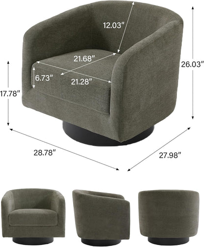 Swivel Barrel Accent Chair, Modern Round Chenille Fabric Arm Chair for Living Room, Bedroom, Comfy Club Reading Chairs for Adults（Chenille Fabric, Tan, Set of 4