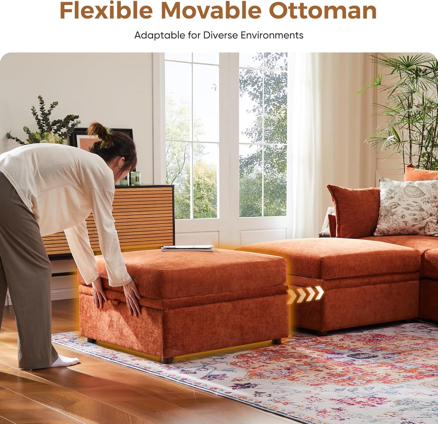 198.6" Oversized Modular Sectional Sofa, U Shaped Convertible Couch with Movable Ottoman, Large 10 Seats Corner Couches for Living Room Deep Seat Terracotta Chenille