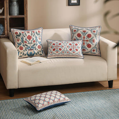 patdrea Designer Throw Pillow Covers Set of 4,Brilliant Vintage Red Tropical Linen with Floral Pattern Pillow Cover,Decorative Lumbar and Square Pillowcases Cushion for Bed Living Room Outdoor