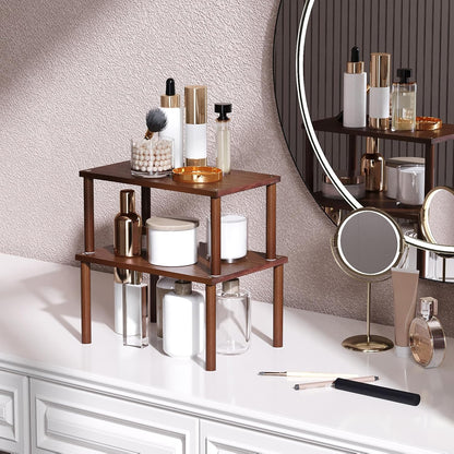 Cabinet Organizer Shelf(Set of 2),Kitchen Counter Shelves,Bamboo Spice Rack Countertop and Cabinet,Stackable Expandable,Medium(Brown)