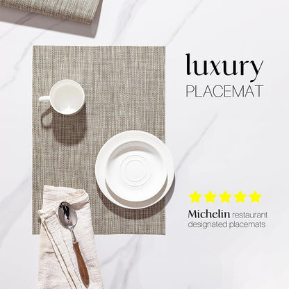 LEXMORE Placemat Set of 4 Vinyl/Plastic Woven Place Mats for Kitchen Table Indoor/Outdoor Washable Placemat Wipeable Dining Table Mats(Caramel)