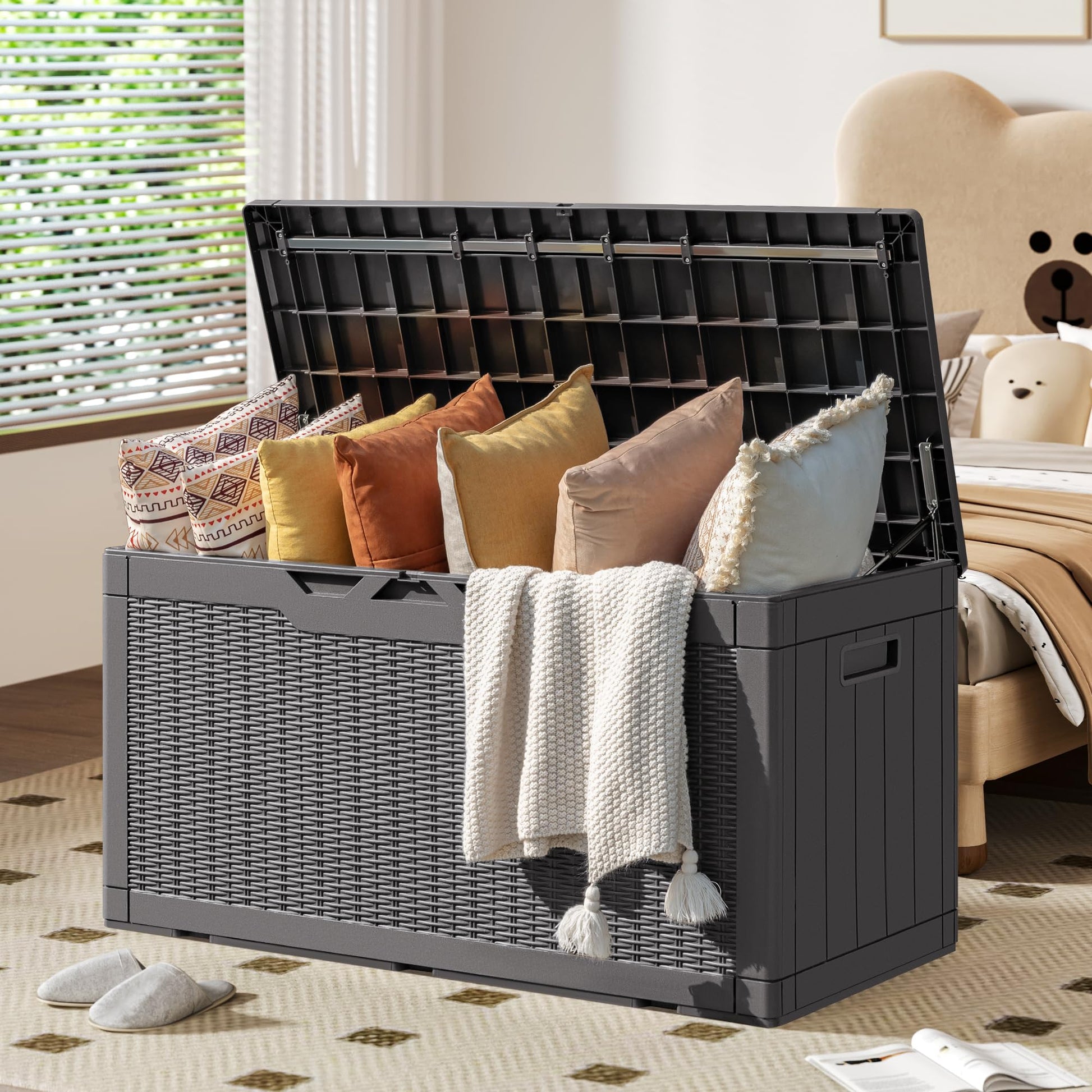 YESHOMY 100 Gal Plastic Storage Bins with Lid Stackable Box Organizers for Living Room, Office