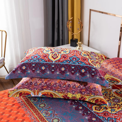ABREEZE Bohemian Duvet Cover Set Colorful Orange Boho Retro Bedding Set Damask Paisley Cotton Duvet Cover Tribal Reversible Bedding Exotic Style Comforter Cover 3-Piece Twin