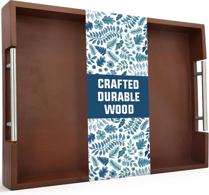 Acacia Wood Serving Tray with Handles - 17" x 13" Rectangular, Decorative Ottoman Tray for Living Room, Coffee Table, Breakfast in Bed, Candle Display