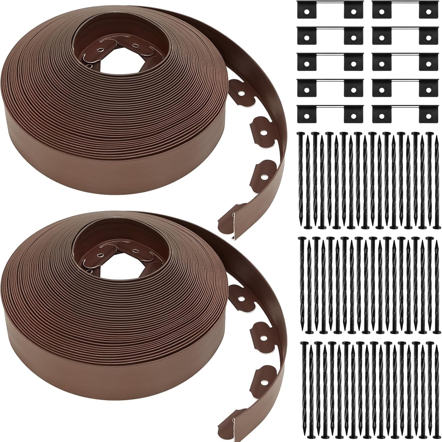 Sasylvia 2.5'' x 200' Landscape Edging Kit Edging Border Coil Include Anchoring Spikes 10 Connectors Plastic Garden Border for Lawn Garden Grass Yard Home(Brown)