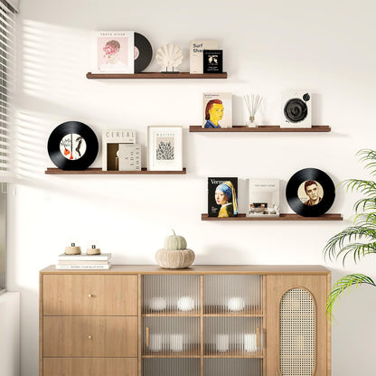 Picture Ledge Shelf for Wall, Floating Shelves Set of 4, 36 Inch Long Nursery Book Shelves for Toys Storage, Kids Bookshelf Wall Mounted for Books Photo Frames, Walnut