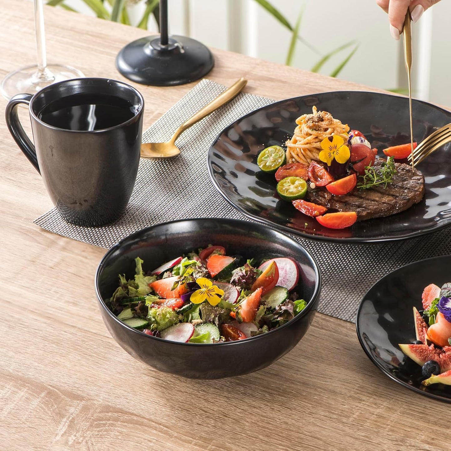 vicrays Coffee Mug Set, 12 Ounce, Ceramic Mug for Men, Women, Unique Glazed Mugs with Handle for Coffee, Tea, Milk, Cocoa, Cereal - Set of 6 Black