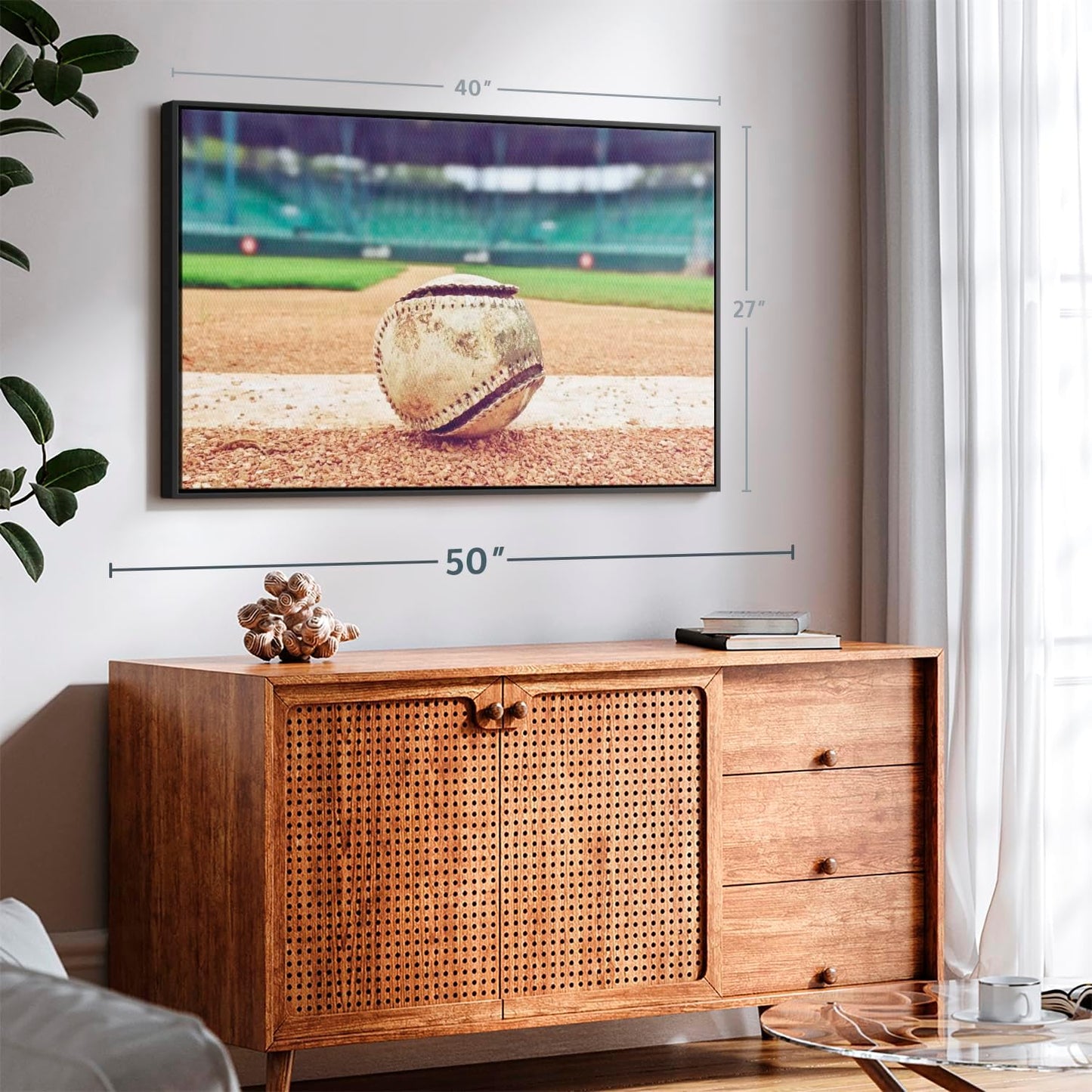 ElephantStock Baseball In Stadium Wall Art - Horizontal Framed Canvas - 1-Piece Living Room Wall Decor - Car Photography Canvas Print - Brown and Beige Decor for Wall - 40" X 27"