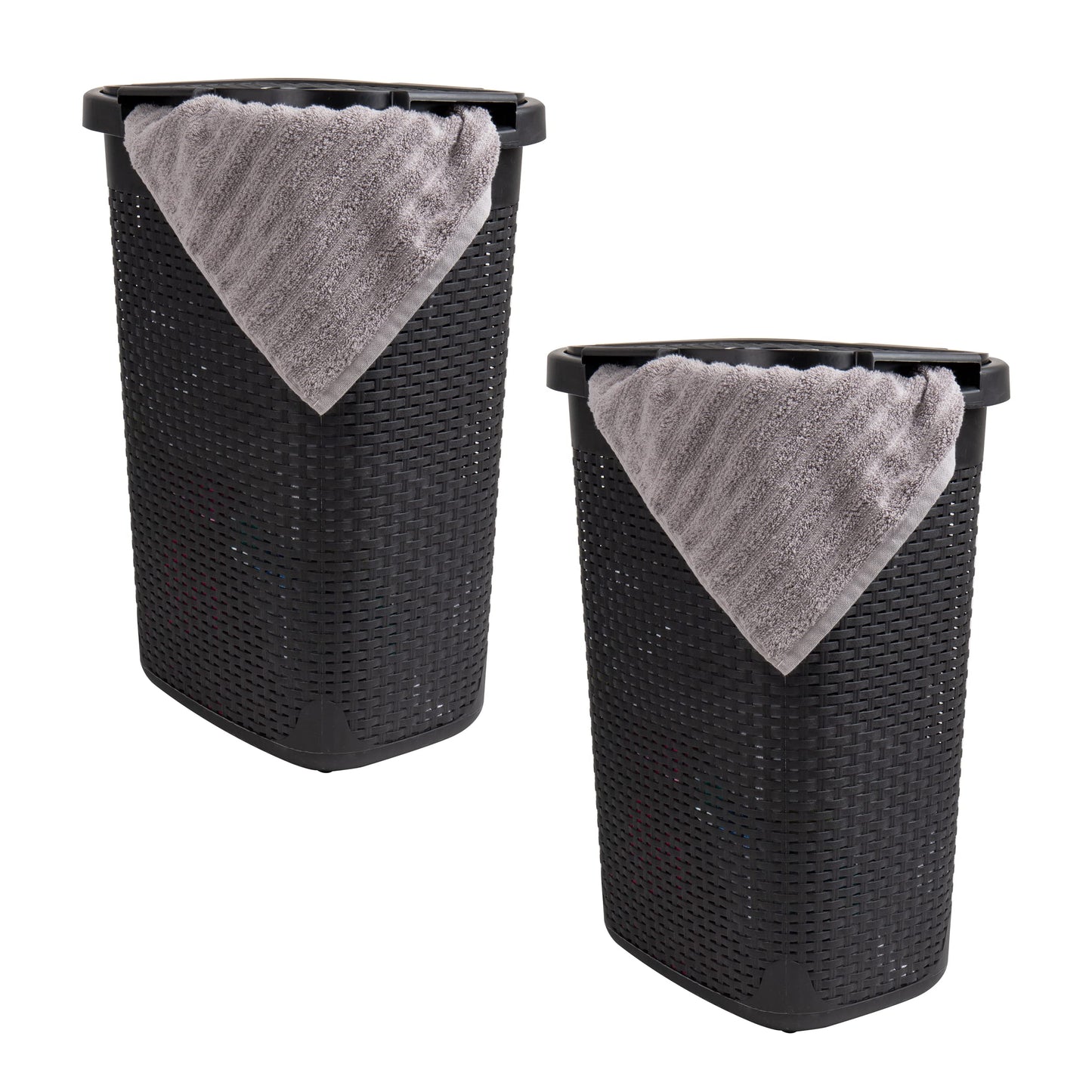 Mind Reader Slim Laundry Hamper with Lid, 60L Tall Clothes Basket, Narrow Tapered Design for