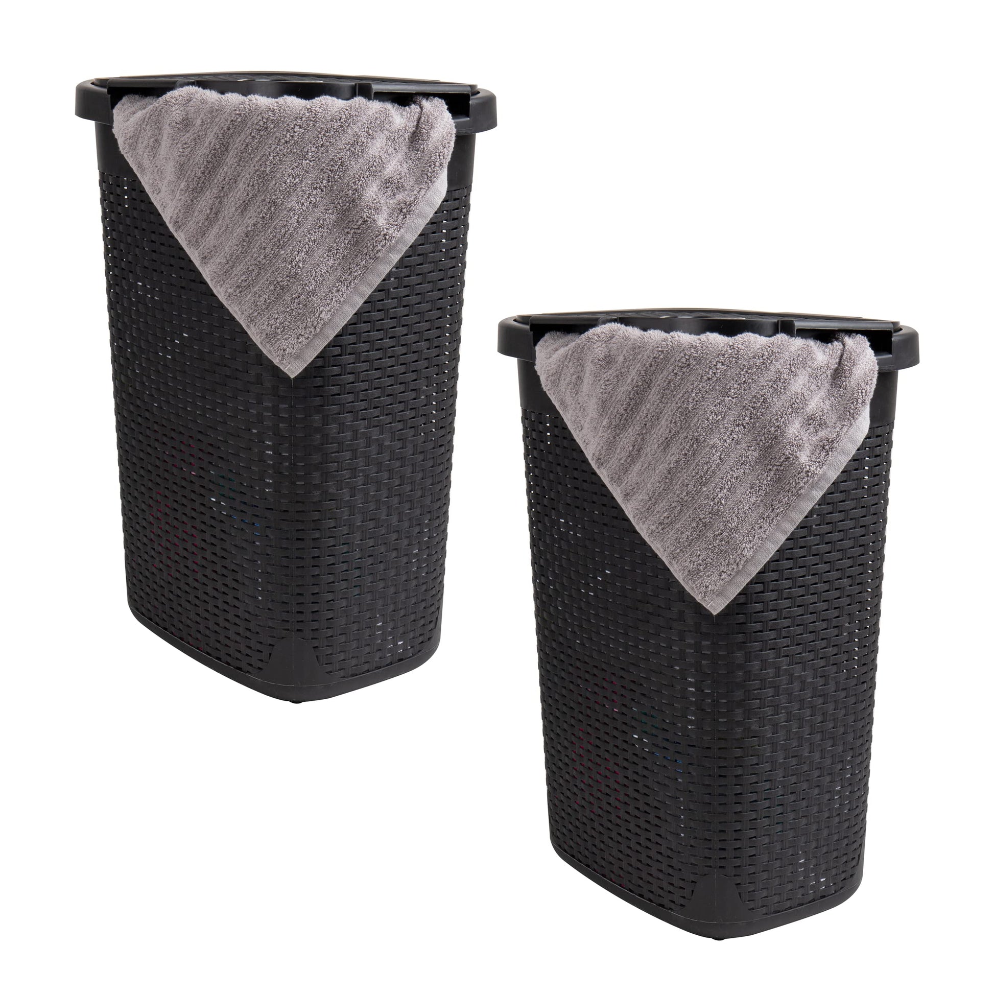 Mind Reader Slim Laundry Hamper with Lid, 60L Tall Clothes Basket, Narrow Tapered Design for