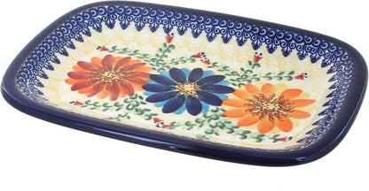 Blue Rose Polish Pottery Autumn Burst Small Rectangular Serving Platter