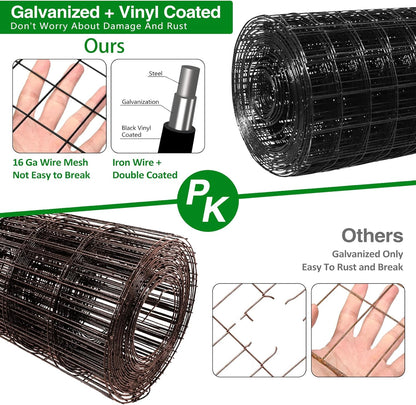 Wire Fence, 24 in(H) X 50 ft(L) PVC Coated Welded Wire Fencing 2" X 2" 16GA Garden Border Vinyl Metal Chicken Wire Fencing Mesh Roll for Yard Vegetable Plant Protection Poultry Netting Black