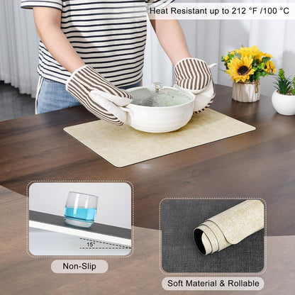 Myir JUN Dual Sided Placemats, Faux Leather Set of 4 for Dining Table Indoor Outdoor, Square Non-Slip Washable Table Mats (Gray Cream-White)