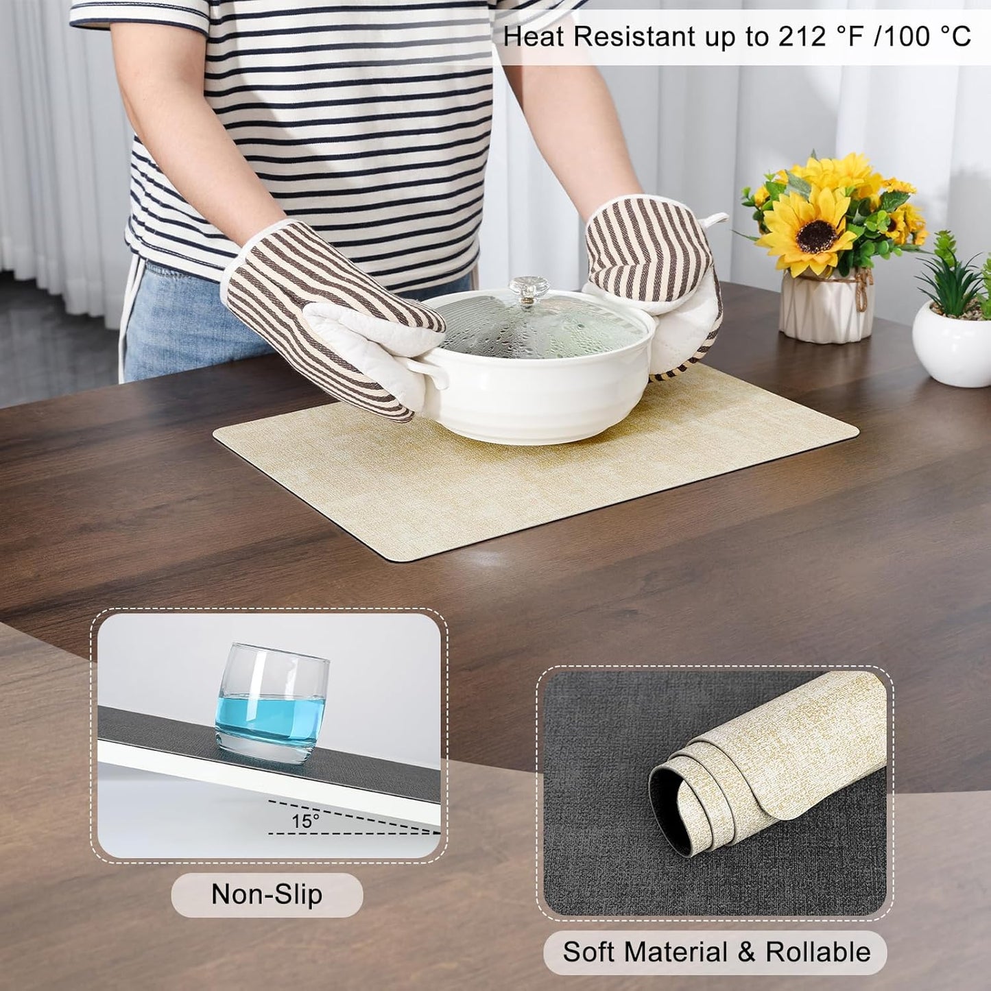 Myir JUN Placemats Dual Sided, Faux Leather Place Mats Set of 8 Indoor Placemats for Dining Table Non-Slip Washable Placemats Heat Resistant Outdoor Table Mats (Set of 8, Gray Cream)