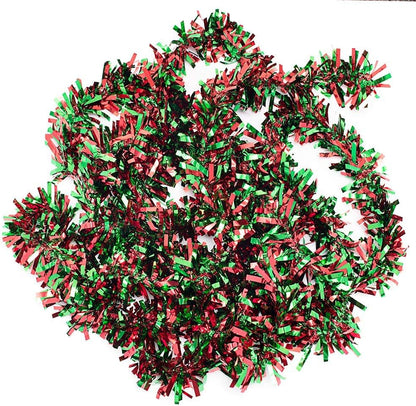Anderson's Red & Green Metallic Tinsel Twist for Trailer Or Golf Cart, 4 inches Wide x 25 ft Long, Christmas, Birthday, New Year's Eve, Graduation and Holiday Garland Decor for Parties and Parades