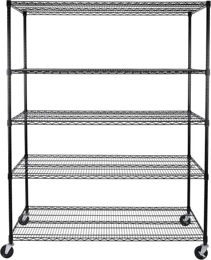 Seville Classics UltraDurable Heavy Duty NSF Solid Steel Wire Rack Storage Unit, Organizer for Garage, Warehouse, Office, Restaurant, Classroom, Kitchen, Black, 5-Tier Shelving, 60" W x 24" D