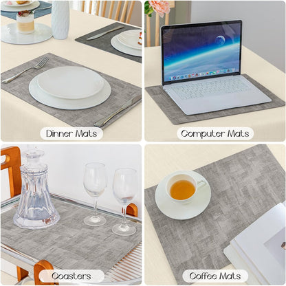 Romanstile Reversible Vinyl Placemats Set of 4, Faux Leather 100% Waterproof Oil-proof Wipeable Place Mats, Heat Resistant Dual Sided Table Mats for Kitchen/Dining/Party (Grey Nave Blue, 12 x 17 Inch)