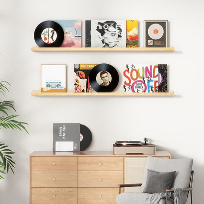 Picture Ledge Shelf, Floating Shelves Set of 2, Solid Pine Wood 55'' Long Large Nursery Book Shelves for Toys Storage, Kids Bookshelf for Living Room Bedroom Decor Books Photo Frames, Natural