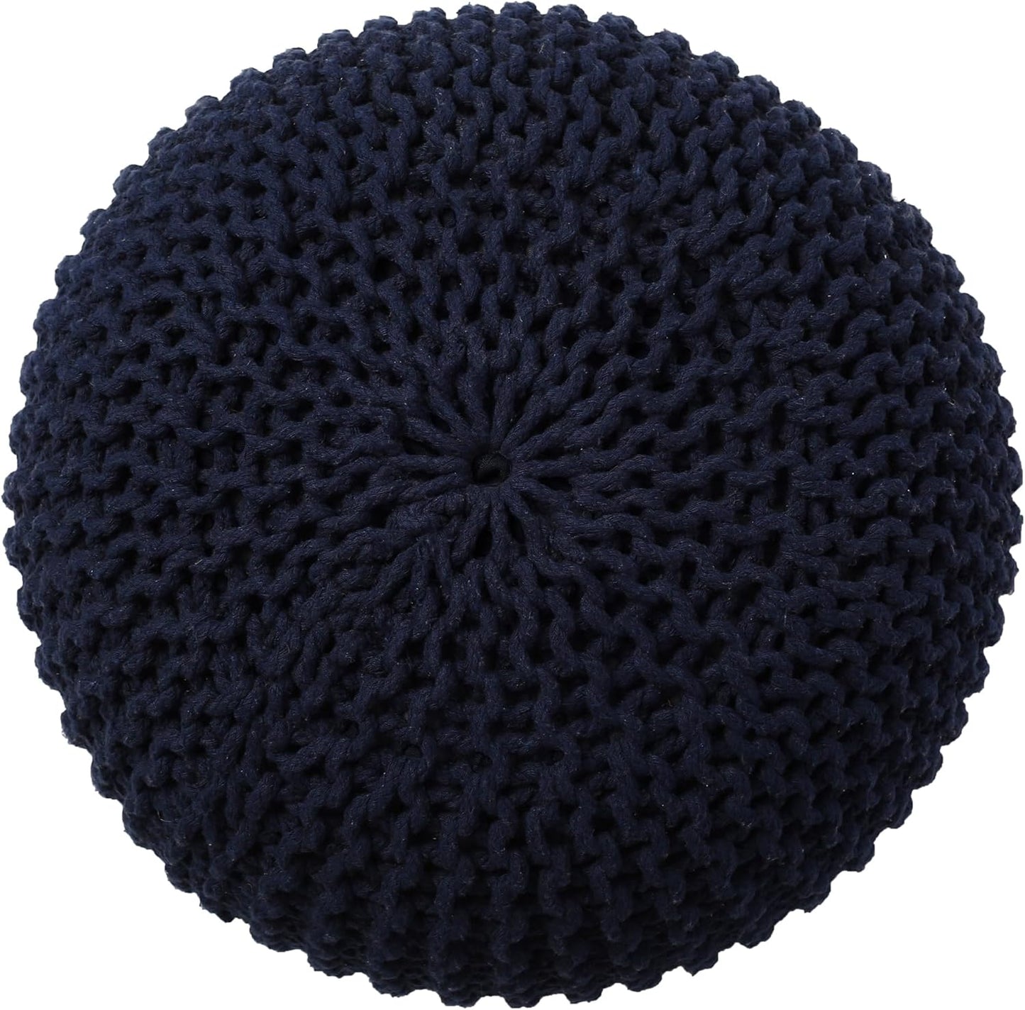 REDEARTH Round Pouf Foot Stool Bean Bag Ottoman - Cable Knitted Cord Boho Pouffe - Poof Accent Bean Bag - Handmade by Artisans for Living Room - Bedroom (19.5"x19.5"x14") - Navy Blue