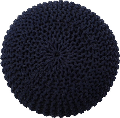 REDEARTH Round Pouf Foot Stool Bean Bag Ottoman - Cable Knitted Cord Boho Pouffe - Poof Accent Bean Bag - Handmade by Artisans for Living Room - Bedroom (19.5"x19.5"x14") - Navy Blue