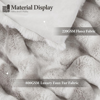 Touchat Luxury 1000GSM Faux Rabbit Fur Throw Blanket, Super Heavy Warm Cozy Grey Blankets for Couch Bed Sofa, Ruched Plush Fuzzy Elegant Soft Reversible Mink Blanket for Living Room Bedroom