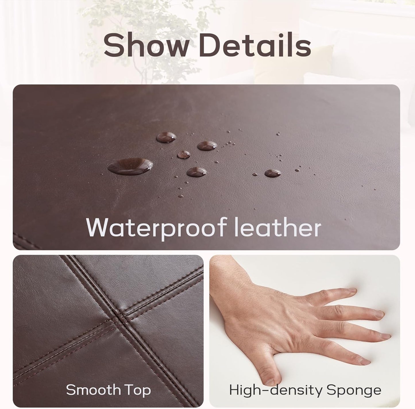 HUIMO Square Leather Storage Ottoman,Ottoman Coffee Table with Storage for Living Room (Brown)