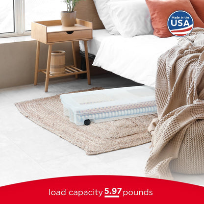 Rubbermaid 68 Quart Under the Bed Low Profile Storage Boxes with Dual Hinged Lids and Easy Rolling