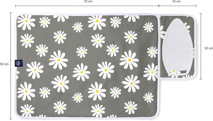 Encasa Homes Ironing Mat/Pad (Small 28"x20") with 3mm Padding & Silicone Iron Rest for Steam Pressing on Tabletop or Bed - Heat Resistant, Portable, Quilting & Travel Blanket - Daisy Grey