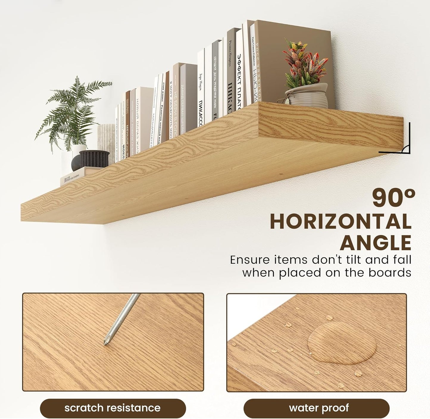 Deep Floating Shelves for Wall - 72 Inch Wide x 12 Inch Deep Wall Shelves Set of 1 - Rustic Oak Color Wood Shelves for Living Room, Bathroom, Laundry Room, Bedroom, Kitchen, Home Office