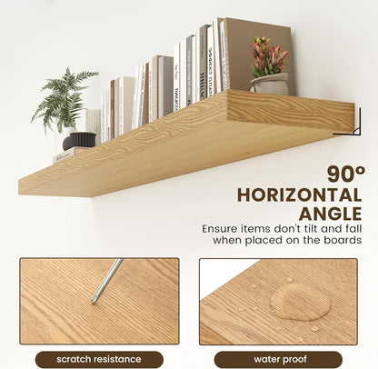 Deep Floating Shelves for Wall - 72 Inch Wide x 12 Inch Deep Wall Shelves Set of 1 - Rustic Oak Color Wood Shelves for Living Room, Bathroom, Laundry Room, Bedroom, Kitchen, Home Office
