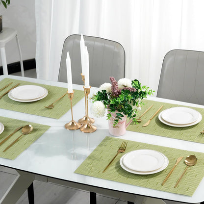 Placemats Set of 12，Non-Slip PVC Weave Table Mats Easy to Clean，Heat Resistant Place Mats for Kitchen Dining Table Decoration Indoor Outdoor，Pea Green