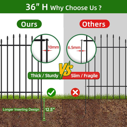 Metal Garden Fence 36 in H x 12 ft L, 6 Panels + 7 Stakes Border Dog Fence Panels Animal Barrier, No Dig Garden Fencing for Yard Patio Flower Bed Lawn Outdoor, Arch Black