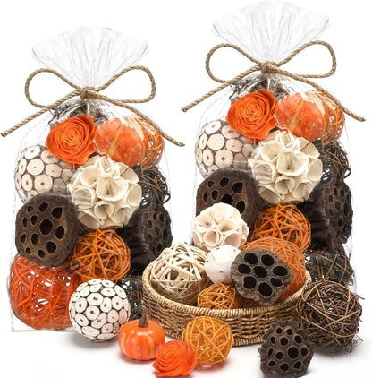 Riceshoot 2 Pack Decorative Balls Potpourri Bowl Filler Decor Natural Vase Bowl Filler Assorted Spherical Rattan Twigs Wicker Balls Cotton for Home Centerpiece(Orange)